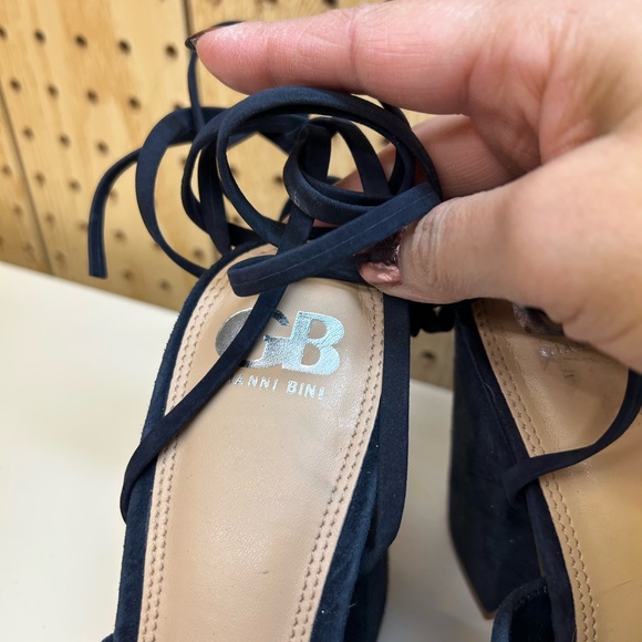 Gianni Bini Kat Kall Navy Lace-Up Block Heel Sandals - Picture 3 of 11